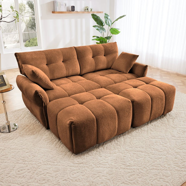 English Elm 2 Seater Chenille Sofa with Ottomans Tufted Plush Couch for Apartment Living Room Burnt Orange W714S01661