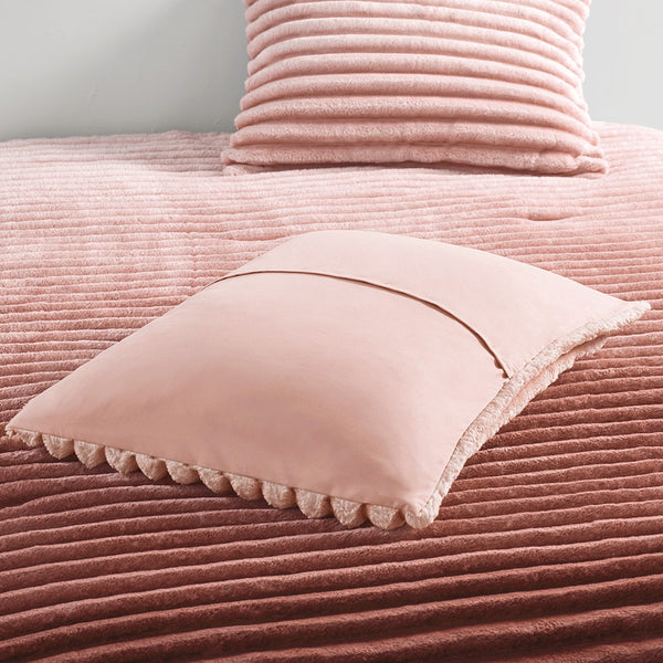 JLA Home Intelligent Design - Fluffy Ribbed Plush Comforter Set with 300gsm Cozy Loft, Oeko-Tex Certified, Ready-to-Use Luxury Bedding Blush Ombre AM10-0379