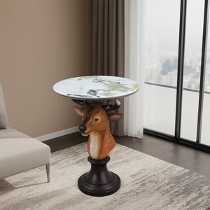 English Elm Horse Head Sculpted Resin End Table with Faux Marble Top for Bold Living Rooms W5398P454677