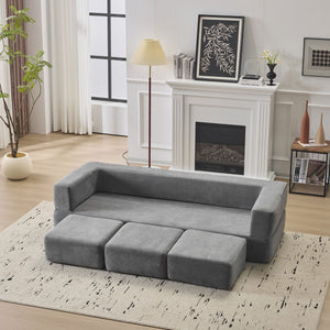 English Elm Ebern Designs Convertible Sectional Sofa – Cozy Chenille Sleeper With 3 Footrests For Small Spaces W1829P280222