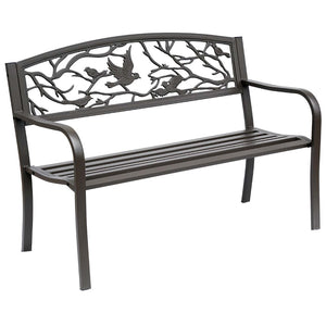 English Elm Outsunny 50" Cast Steel Garden Bench With Elegant Animal Pattern, Durable Outdoor Patio Seating W2225P174075-GIGA