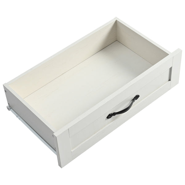 English Elm K&K Farmhouse Kitchen Island Cart 53.5" with Drop Leaf, Built-In Power Station, Ample Storage & Wheels White N707P170348W