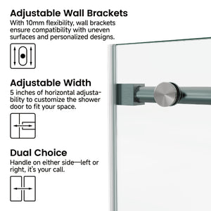 English Elm 60*76"Fixed & Sliding Shower Door - Modern Frameless Design, Tempered Glass, Stainless Steel Durability T3177P320602