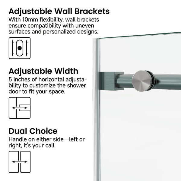 English Elm 60*76"Fixed & Sliding Shower Door - Modern Frameless Design, Tempered Glass, Stainless Steel Durability T3177P320602