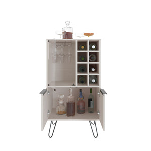 English Elm Bar Cabinet Gassville White Oak Finish with 8 Bottle Racks, Glass Rack & Spacious Lower Storage B092P228576