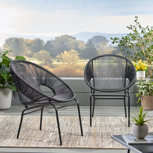 English Elm Nusa Outdoor Woven Rattan Basket Chair with Iron Legs for Modern Patio Spaces 66626.00BLK