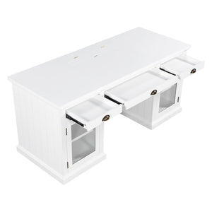English Elm 67" White Executive Desk with Cabinet Storage Drawers and Usb Ports for Home Office N751S415499K