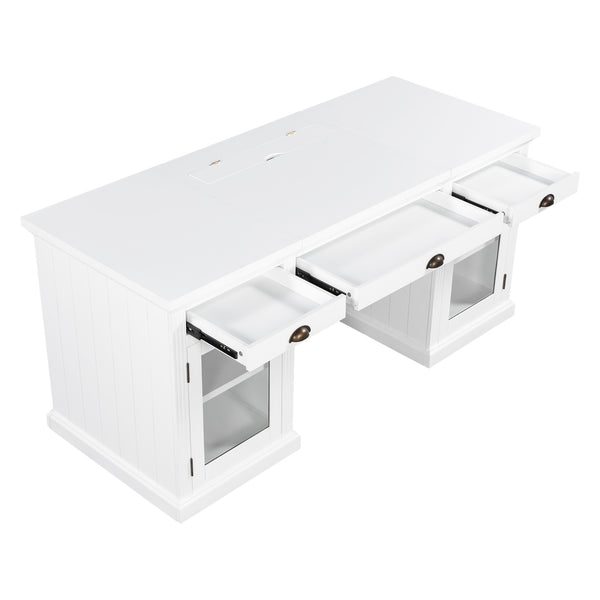 English Elm 67" White Executive Desk with Cabinet Storage Drawers and Usb Ports for Home Office N751S415499K