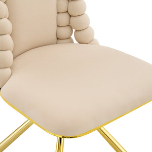 English Elm Set of 2 Sculptural Bubble Back Velvet Dining Chairs with Electroplated Metal Legs Beige,Gold W1512P491562