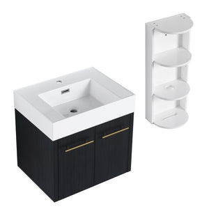 English Elm 24 Inch Wall-Mounted Bathroom Vanity Set With Thick Resin Sink & Three-Tier Storage Rack Design W999S00365