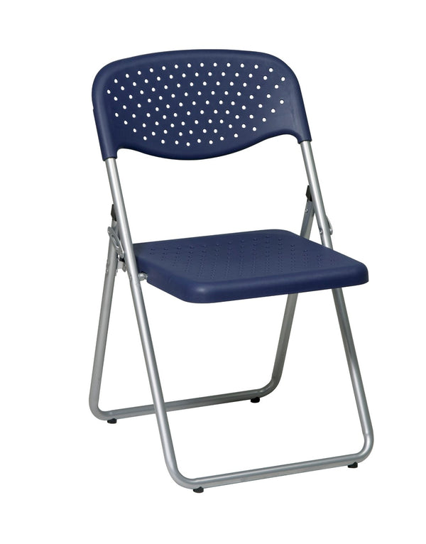 OSP Home Furnishings Folding Chair with Ventilated Contoured Seat Steel Frame for Events and Meetings Blue FC8000NS-7