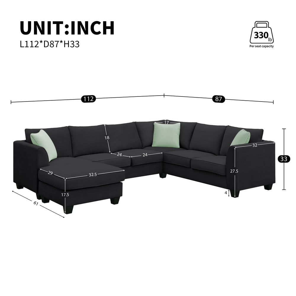 English Elm 9012aab-package1 Modular Polyester Sectional Sofa with Reversible Ottoman for Living Rooms WF315546AAB