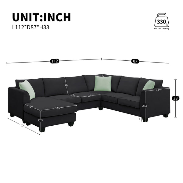 English Elm 9012aab-package1 Modular Polyester Sectional Sofa with Reversible Ottoman for Living Rooms WF315546AAB
