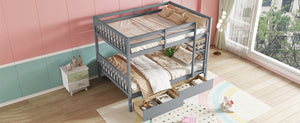 English Elm Full Full Over Full Bunk Bed In Grey With 2 Storage Drawers, Ladder & Safety Guardrails – Versatile Design! W504S00194
