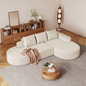 English Elm Modern Curved Sectional Sofa - Chenille Upholstered L-Shaped Couch With Pillows For Living Room Comfort W834S00451