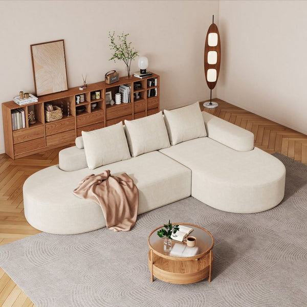 English Elm Modern Curved Sectional Sofa - Chenille Upholstered L-Shaped Couch With Pillows For Living Room Comfort W834S00451