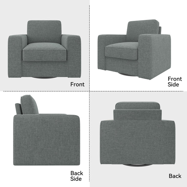 English Elm 360 360 Rotation Swivel Accent Chair Gray Linen Upholstered Wide 36" Mid-Century Ergonomic Sofa Seat Comfortable Modern Home Office Lounge T3950P387638