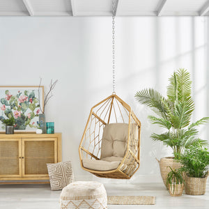 English Elm Christopher Knight Home® - TAMARA Cozy Brown Fabric Hanging Chair with 8ft Chain — Comfortable Patio Seat, Durable 32.8x25.8x15" 71694.00LTN