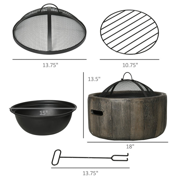 English Elm Outsunny Wood Burning Fire Pit Rustic Tree Stump Design Metal Patio Backyard Bonfire W2225P174304