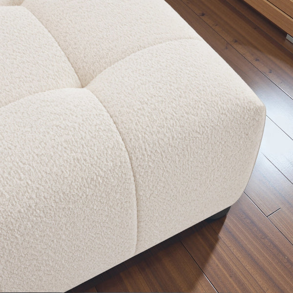 English Elm Kaynes Boucle Tufted Ottoman Ivory Upholstered Accent Footrest for Modern Living Rooms B183P423275