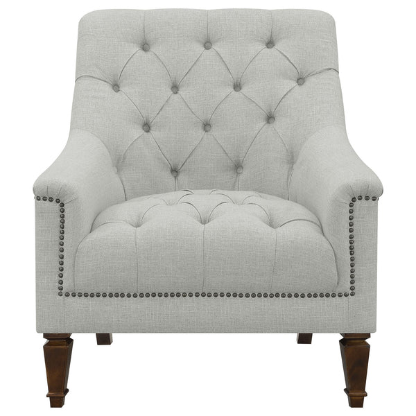 English Elm Veronica Elegant 3-Piece Grey Upholstery Living Room Set with Tufting, Nailhead Trim & Curved Arms B062S01159