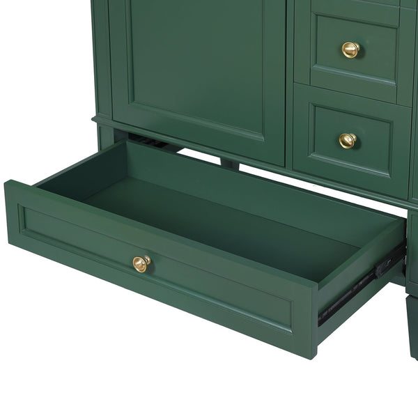 English Elm 30 30 Inch Bathroom Vanity with Ceramic Sink, Modern Compact 3-Drawer Storage Cabinet for Small Baths Green N710P247499F
