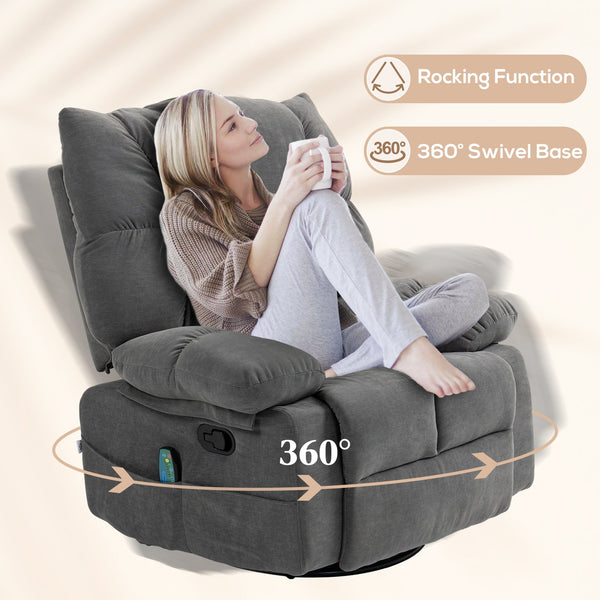 English Elm HOMCOM Oversized Vibration Massage Recliner with Heat, Swivel Rocker, Footrest, Remote, Pockets W2225P217222