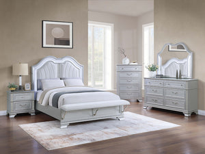 English Elm Contemporary Six Drawer Dresser with Crystal Knobs Glitter Accents and Gray Finish B011P448868