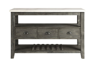 English Elm Merel Marble Top Server with Gray Oak Finish, 3 Drawers, Wine Rack, Felt-Lined Storage Elegance B2726P305705