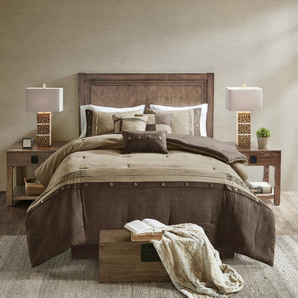 English Elm 7 Piece Faux Suede Comforter Set - Cozy Earthy Brown Cal King With Decorative Pillows & Shams B03597293