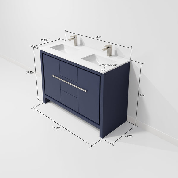 English Elm Navy Blue Double Vanity With White Quartz Top & Gun Metal Faucet - Stylish Storage For Your Bath B2731P259391