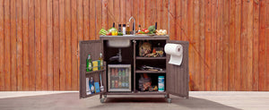 English Elm K&k Outdoor Modular Kitchen Island 2 Piece Fir Wood Stainless Steel Sink Station N707S000024Z