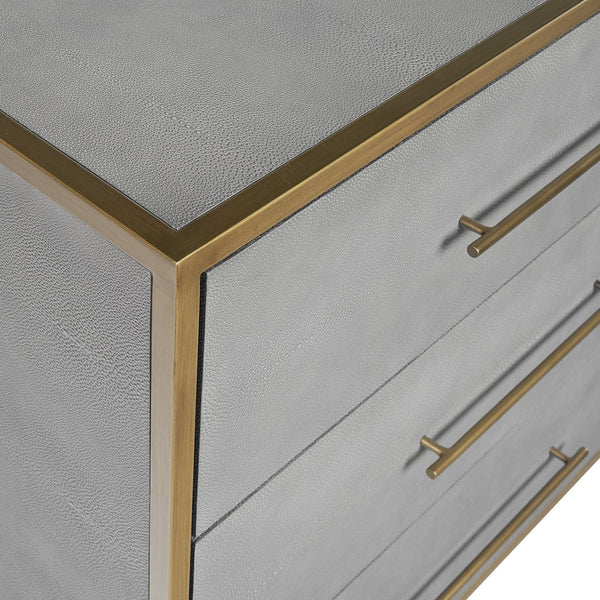 Sunpan VENICE Dresser - Luxurious Grey Shagreen Six-Drawer Storage with Antique Brass Accents for Glam Spaces 105441