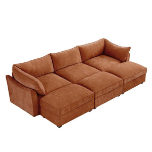 English Elm 3 Seater Sofa With 3 Ottomans, Stylish Chenille Home Theater Sleeper With Storage & Comfort Features W3041S00208