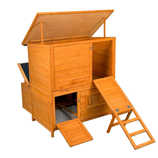 English Elm Chicken Coop Spruce Wood Double House for 8 Birds with Nesting Boxes Flip Roof W3166P506394