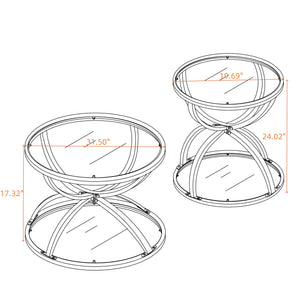 English Elm Modern Chrome Ring Frame Round Glass Coffee Table Set Two Tiers for Living Room W757S00056