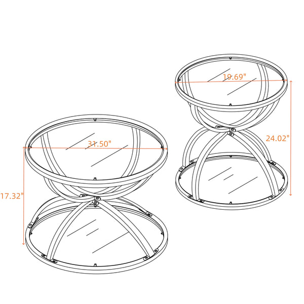 English Elm Modern Chrome Ring Frame Round Glass Coffee Table Set Two Tiers for Living Room W757S00056