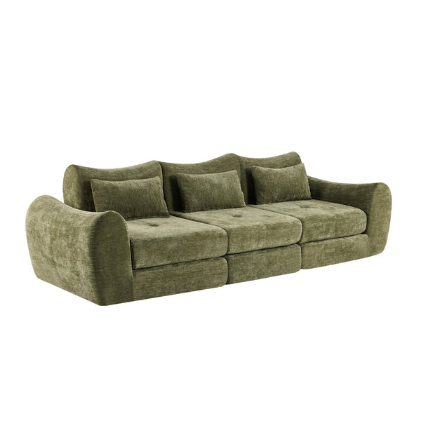 English Elm Modular Cloud Sectional Sofa Bed with Flannelette Upholstery for Flexible Living Green W1829S00075