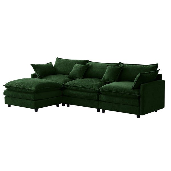 English Elm 105" L-shaped Chenille Sectional with Ottoman Pocket Spring Living Room Sofa Green W1097S00230