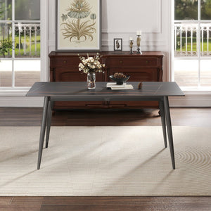 English Elm 62.99" Modern Artificial Stone Dining Table With Black Metal Legs - Seats 6, Stylish & Durable Design W1535S00504