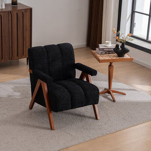 English Elm Mid-century Modern Chenille Accent Chair Cloud Silhouette Oak Frame Living Room Lounge Black W1170P425403