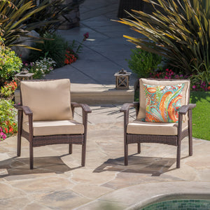 English Elm Christopher Knight Home® - HONOLULU Woven Rattan Club Chair Set — Durable PE Rattan & Iron Frame, Waterproof Fabric, Cozy Seating Brown+Tan 52918.00BRNMP2