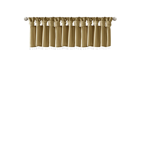JLA Home Madison Park - Lightweight Faux Silk Valance with Beaded Trim, Lined Twist-Tab Top for Privacy and Elegant Draping Bronze MP41-4456
