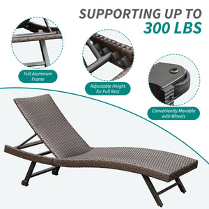 English Elm 2-Piece Aluminum Wicker Outdoor Chaise Lounge with Quick-Dry Cushions, 4 Recline Positions, Wheels W1859P360203