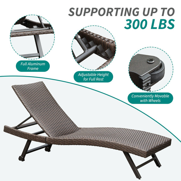 English Elm 2-Piece Aluminum Wicker Outdoor Chaise Lounge with Quick-Dry Cushions, 4 Recline Positions, Wheels W1859P360203