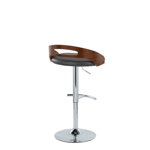 English Elm Adjustable Swivel Barstools with Chrome Base Walnut Accents and Grey Faux Leather Set of 2 B202S02167