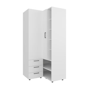 English Elm White Armoire Wardrobe - Spacious Open Storage & 3 Drawers For Stylish Organization In Any Room B062S01283-GIGA