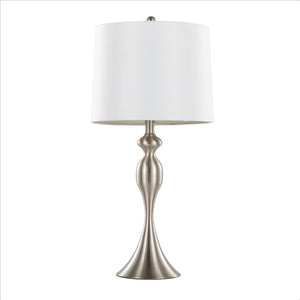 English Elm 27" Brushed Nickel Hourglass Table Lamps with Linen Shades for Bedroom or Living Room B202P224091