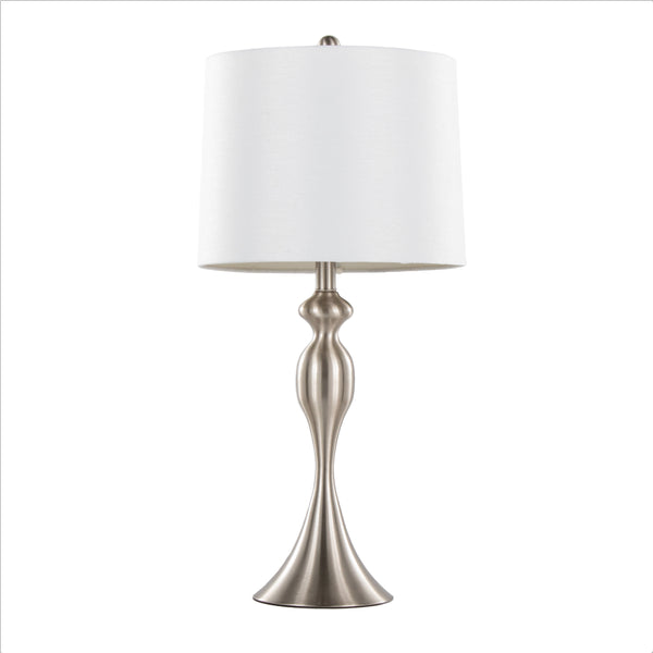 English Elm 27" Brushed Nickel Hourglass Table Lamps with Linen Shades for Bedroom or Living Room B202P224091