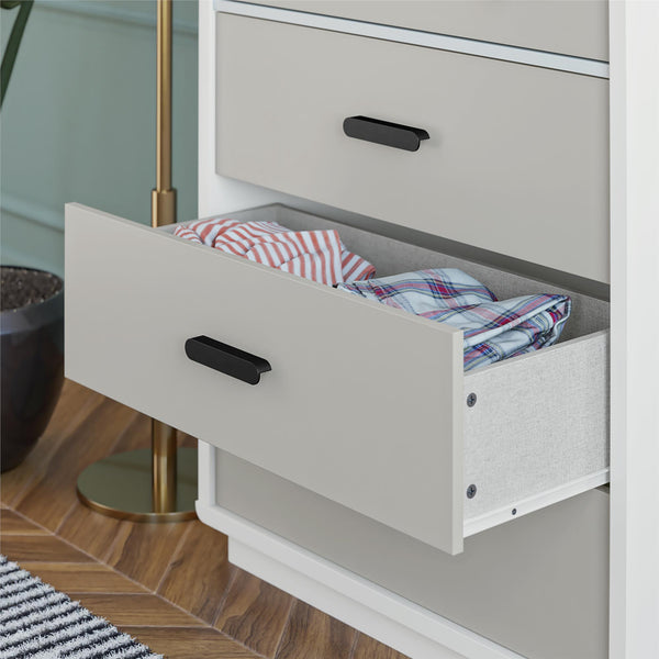 English Elm 5-drawer Tall Dresser with Matte Black Handles Two-toned Finish for Urban Bedroom B2733P444489